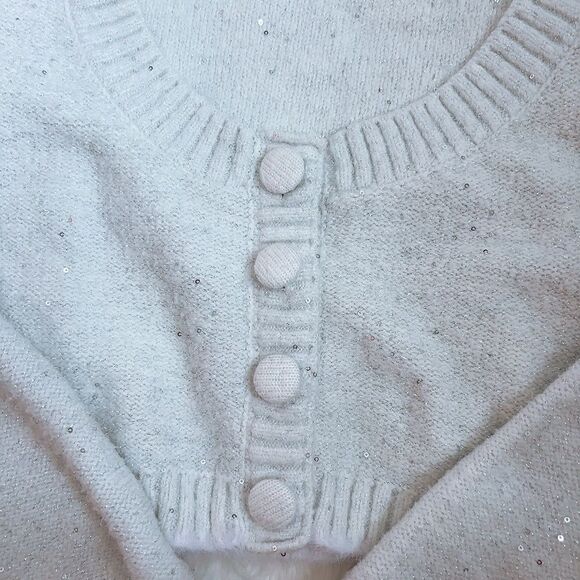 For Love & Lemons Odette Cardigan in Cream Size XS Cropped Puffed Sleeves - Picture 5 of 6